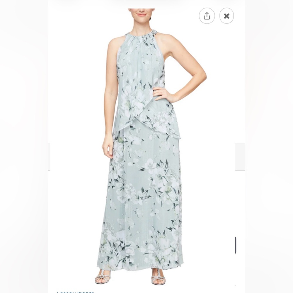 S.L. Fashions Floral Maxi Dress in Light Green and White